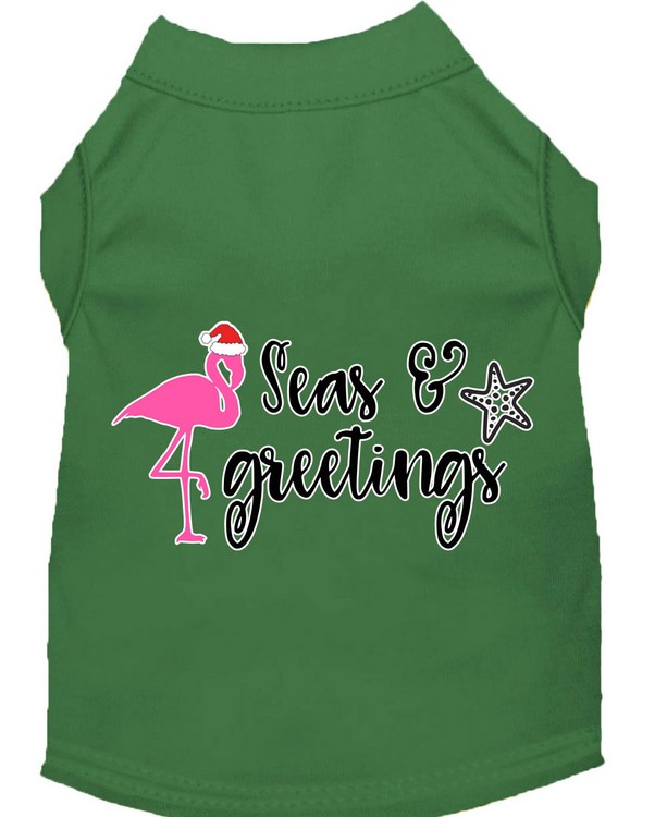 Seas and Greetings Screen Print Dog Shirt Green XS